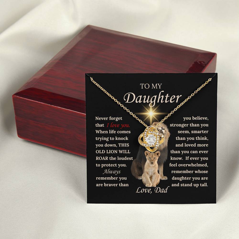 To My Daughter from Dad - Love Knot Necklace with THIS OLD LION'S ROAR Message Card