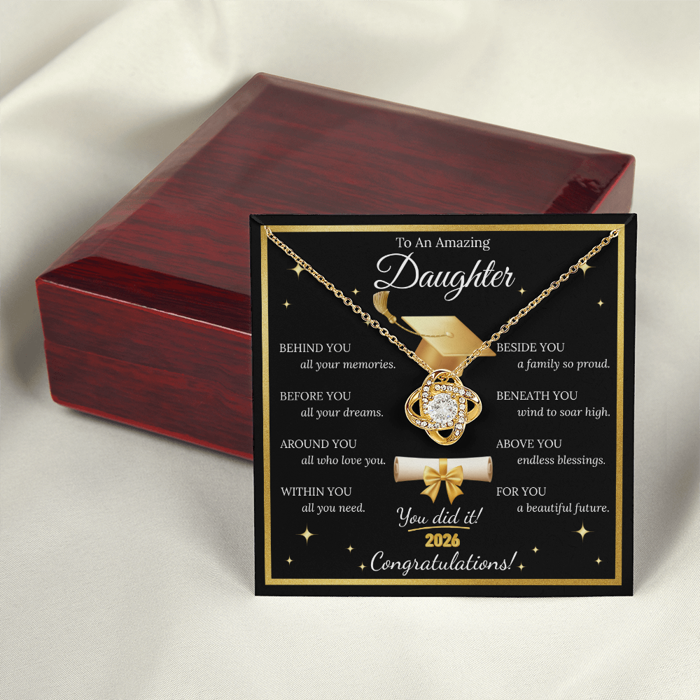 Graduation Gift for Daughter – Love Knot Necklace with Inspirational Message Card | Class of 2026