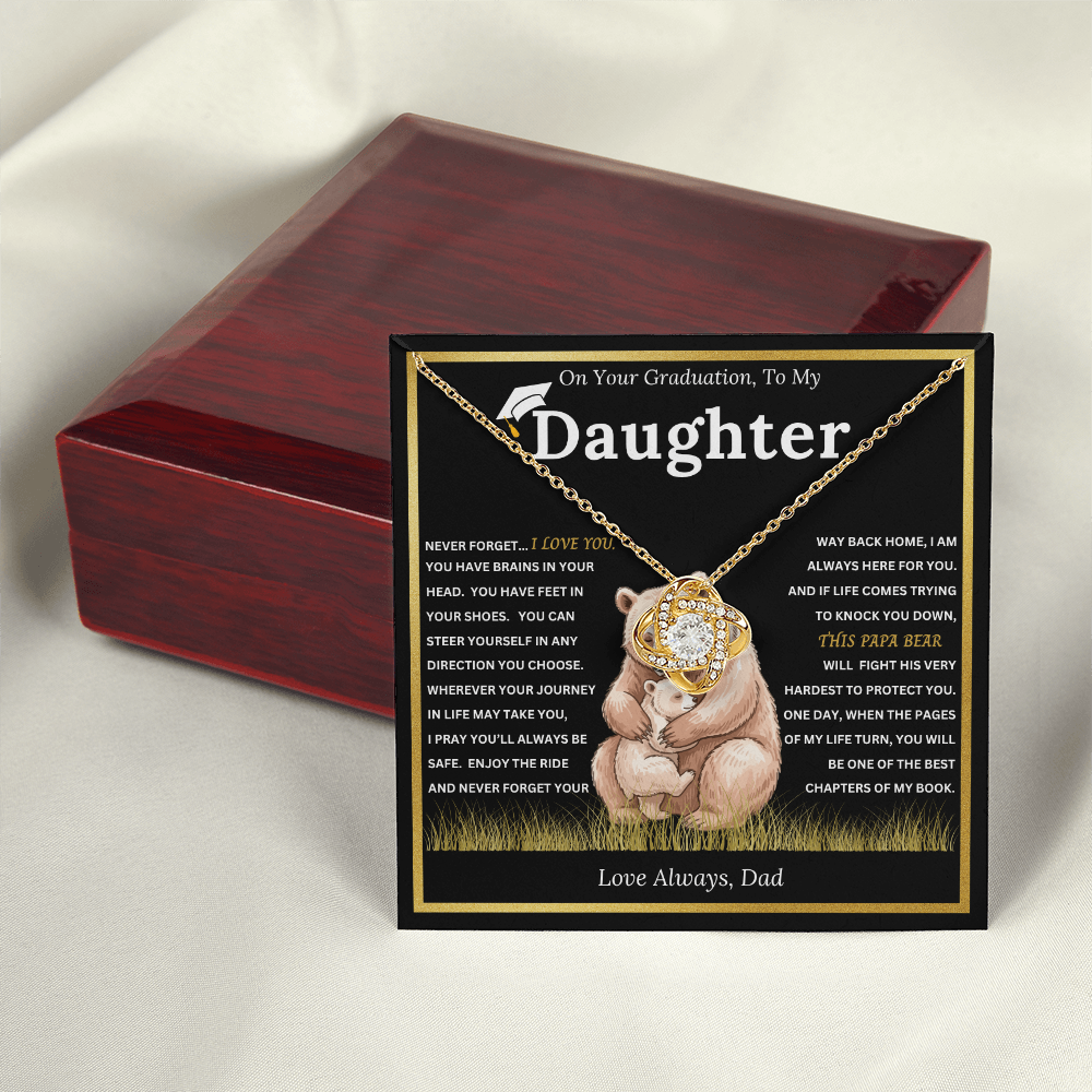 On Your Graduation To My Daughter – Papa Bear Love Knot Necklace from Dad Emotional Graduation Gift for Daughter