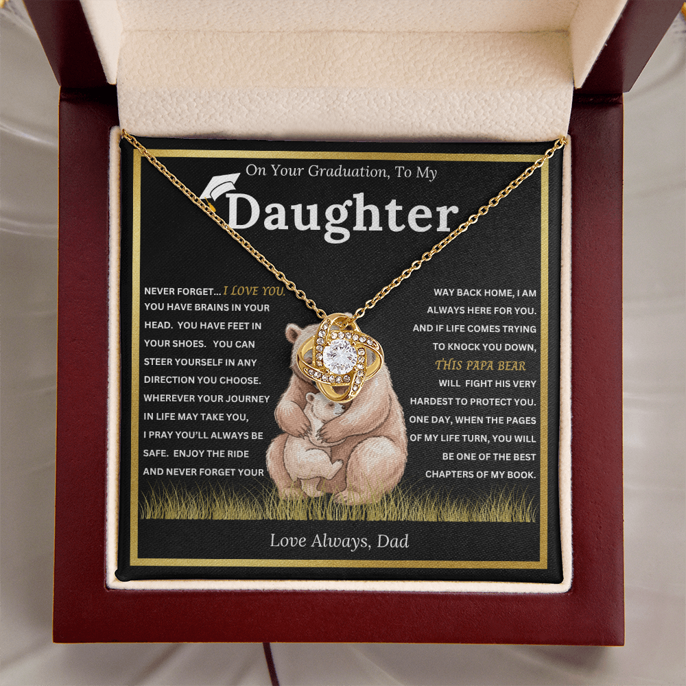 On Your Graduation To My Daughter – Papa Bear Love Knot Necklace from Dad Emotional Graduation Gift for Daughter