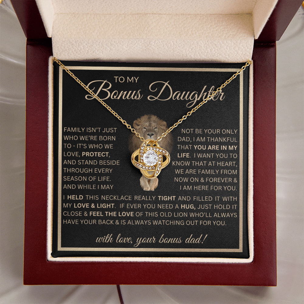 “To My Bonus Daughter” Love Knot Necklace Poetic Gift from Bonus Dad to Stepdaughter