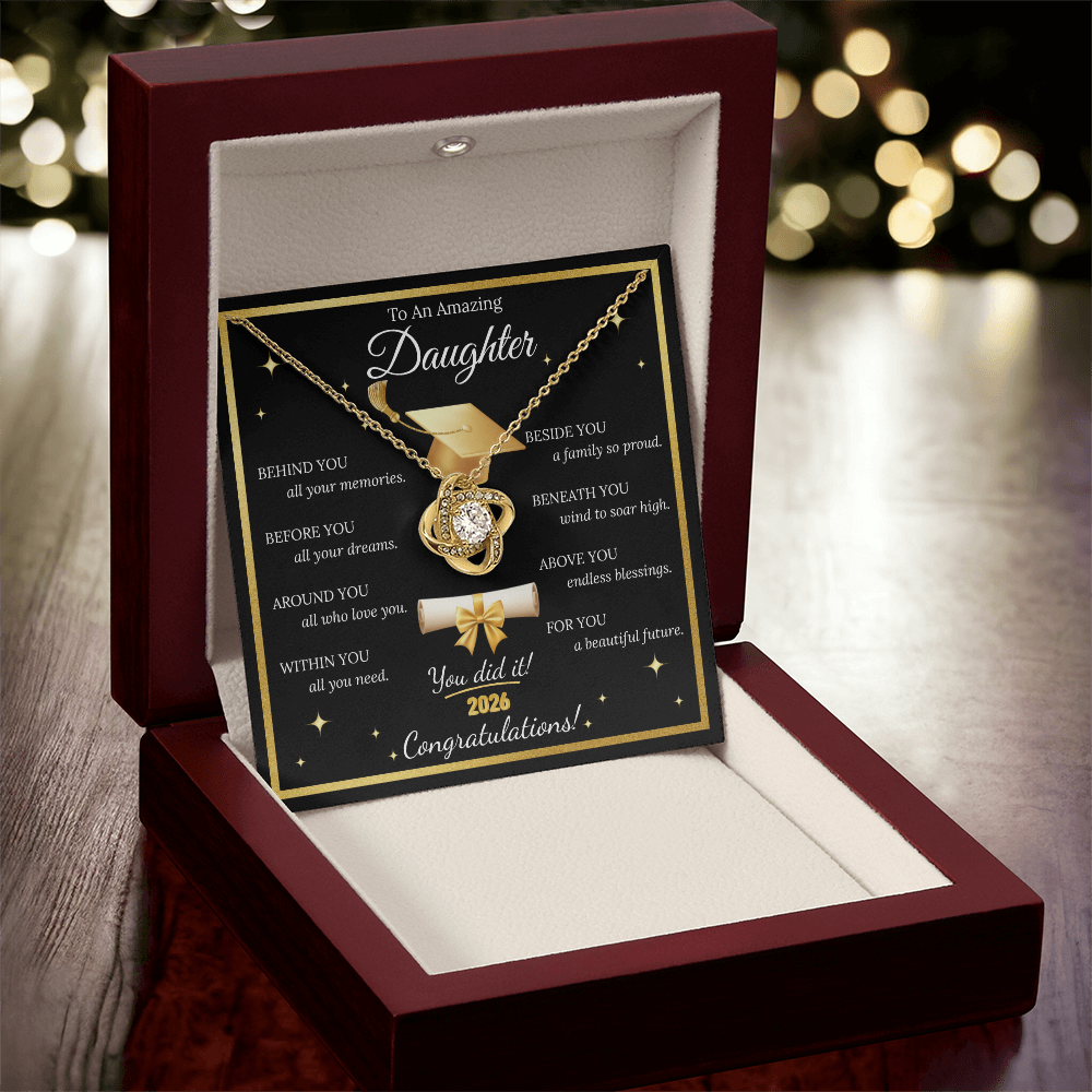Graduation Gift for Daughter – Love Knot Necklace with Inspirational Message Card | Class of 2026