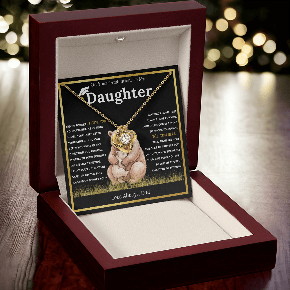 On Your Graduation To My Daughter – Papa Bear Love Knot Necklace from Dad Emotional Graduation Gift for Daughter