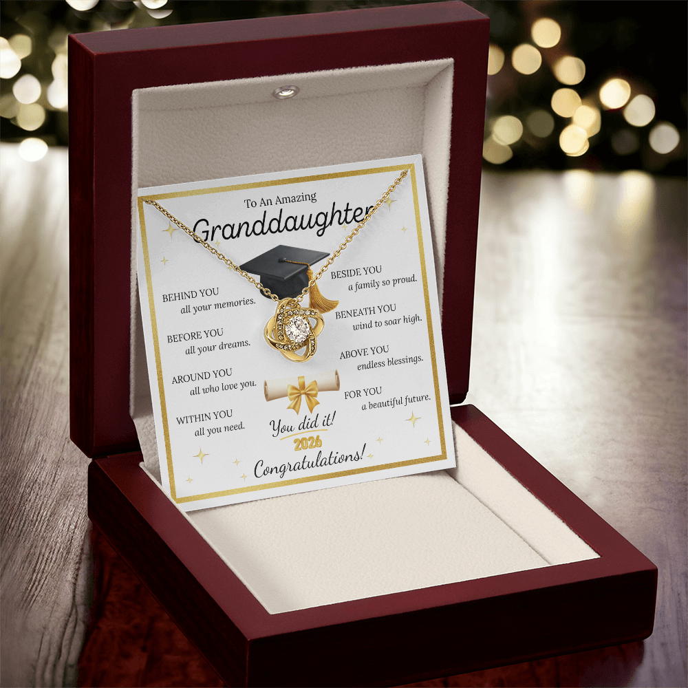 Graduation Gift for Granddaughter – Love Knot Necklace with Inspirational Message Card | Class of 2026