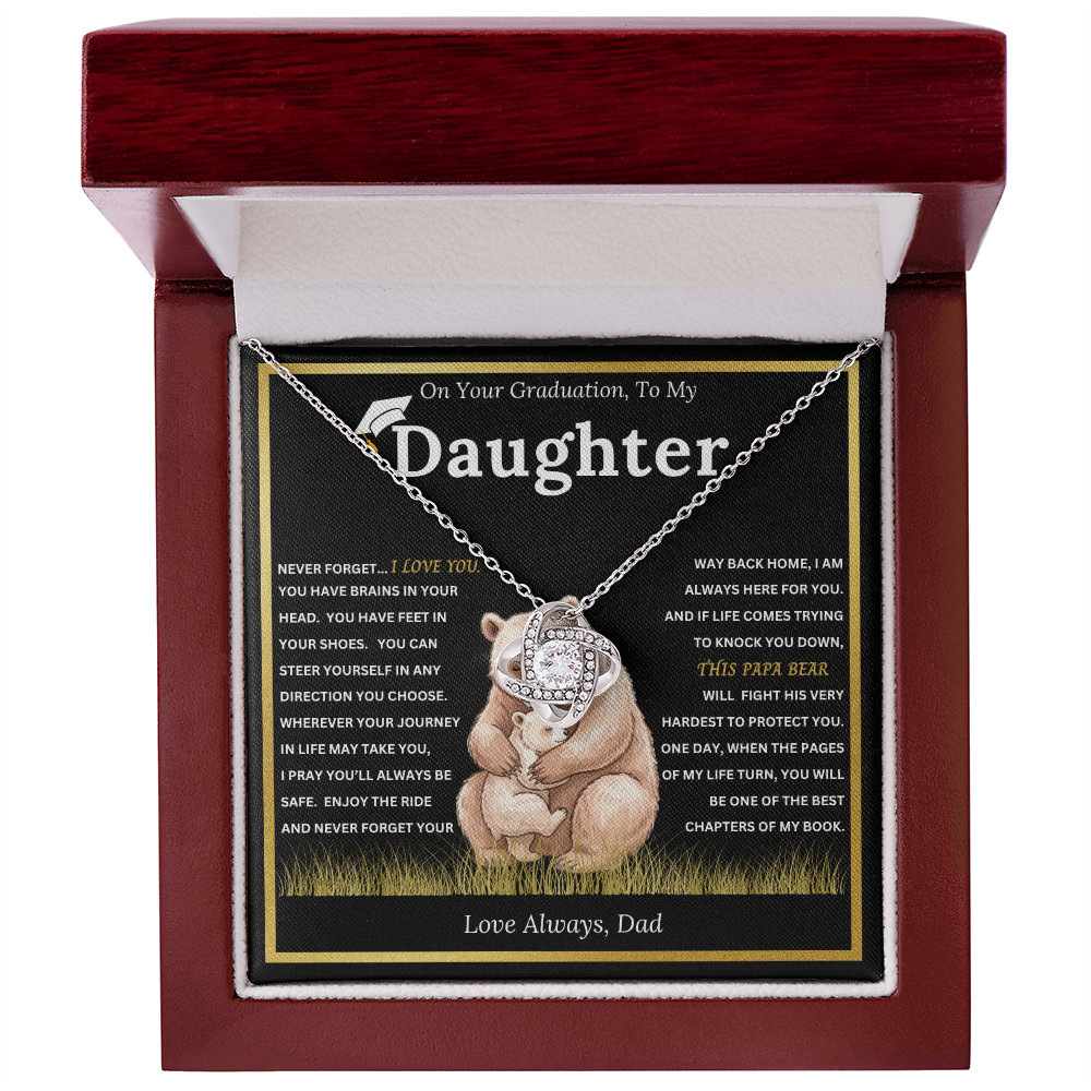 On Your Graduation To My Daughter – Papa Bear Love Knot Necklace from Dad Emotional Graduation Gift for Daughter
