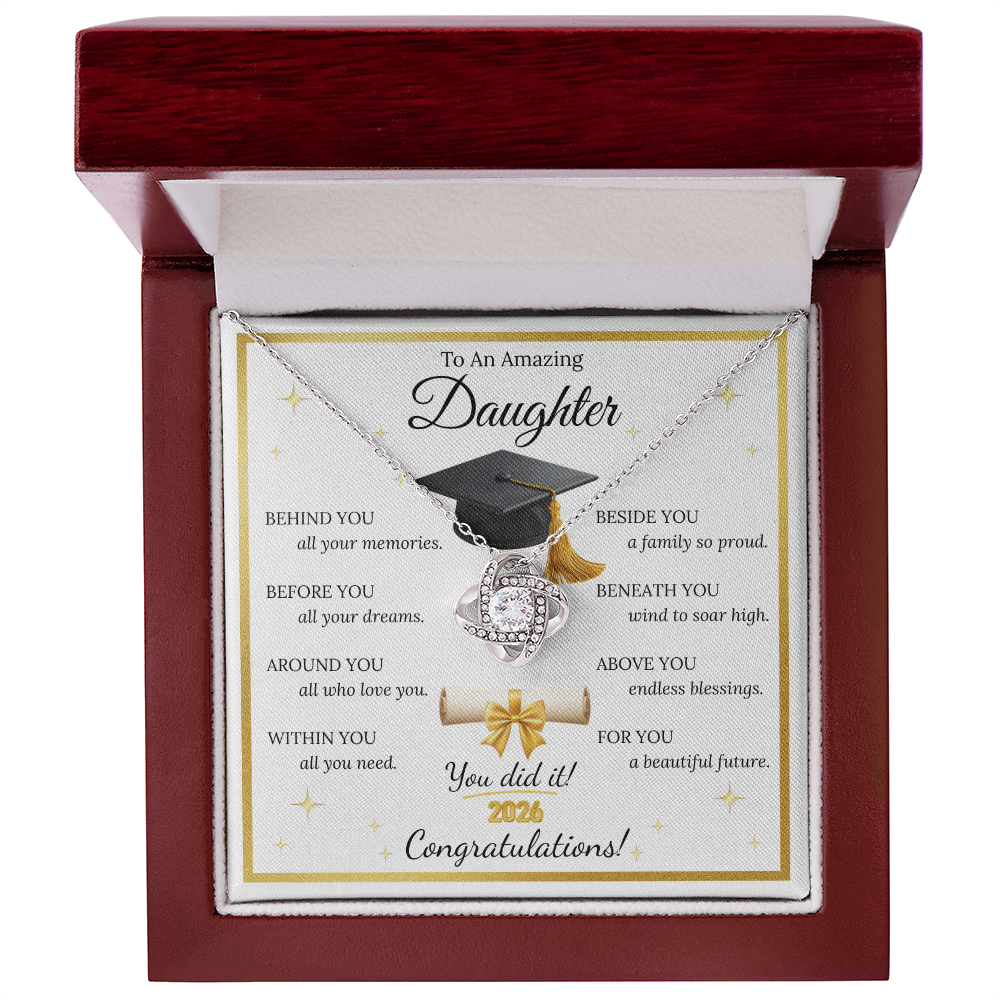 Graduation Gift for Daughter – Love Knot Necklace with Inspirational Message Card | Class of 2026