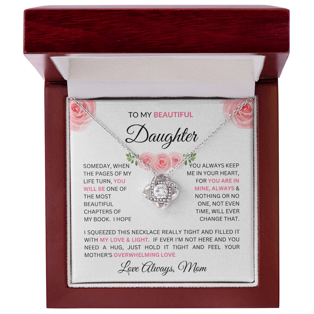 To Daughter From Mom - Charming Love Knot Necklace with Beautiful "Some Day" Message