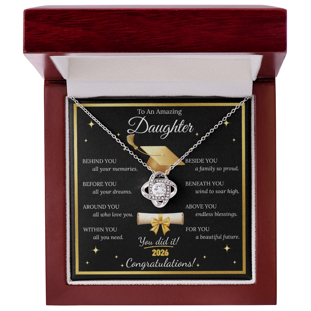 Graduation Gift for Daughter – Love Knot Necklace with Inspirational Message Card | Class of 2026
