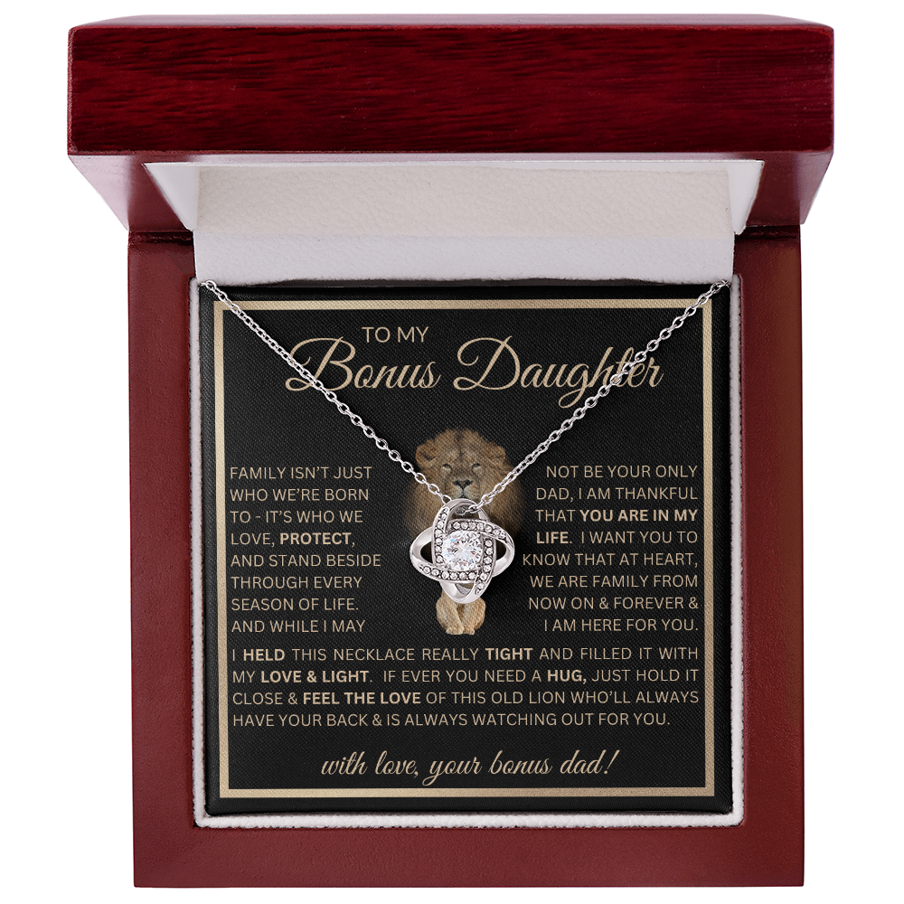 “To My Bonus Daughter” Love Knot Necklace Poetic Gift from Bonus Dad to Stepdaughter