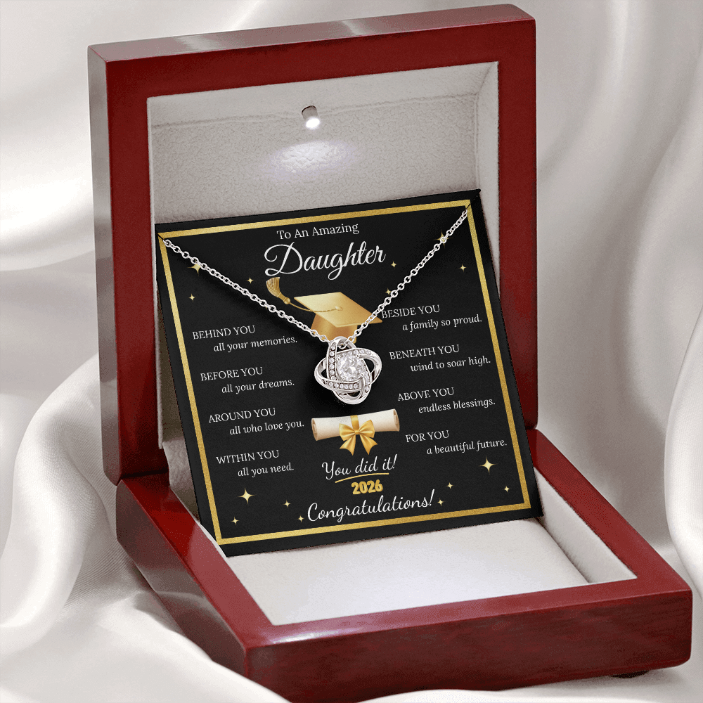 Graduation Gift for Daughter – Love Knot Necklace with Inspirational Message Card | Class of 2026