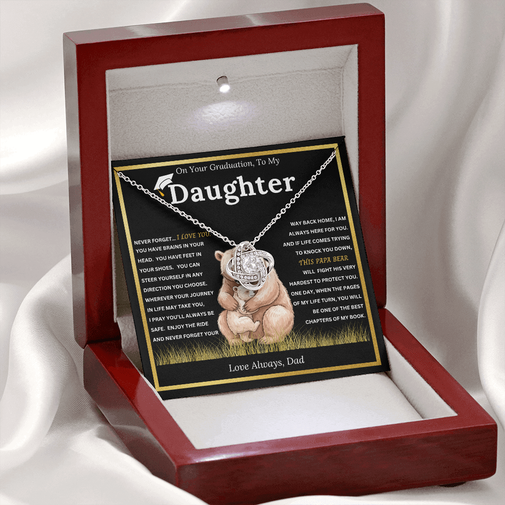 On Your Graduation To My Daughter – Papa Bear Love Knot Necklace from Dad Emotional Graduation Gift for Daughter