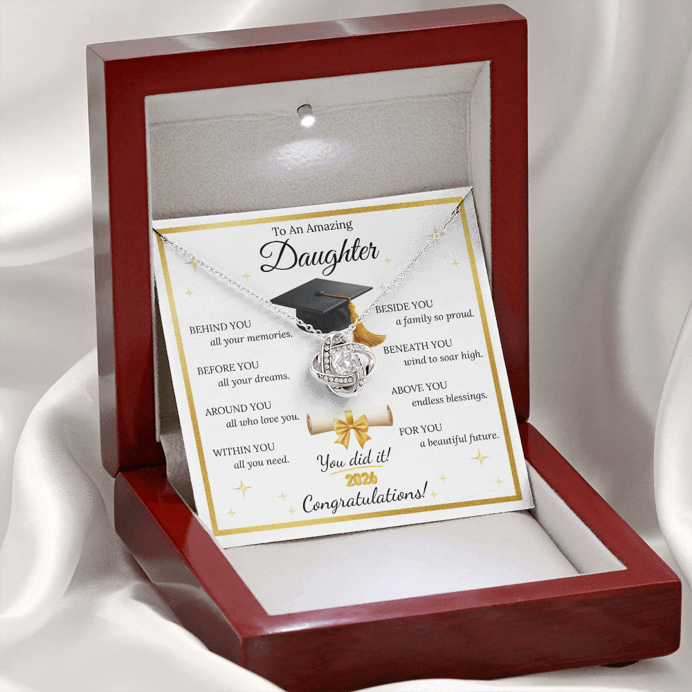 Graduation Gift for Daughter – Love Knot Necklace with Inspirational Message Card | Class of 2026