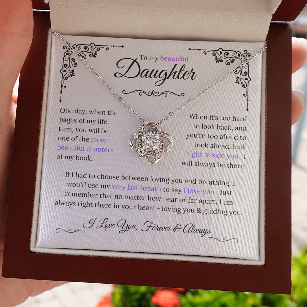 Stunning Daughter Gift "Most Beautiful Chapters" Gold Knot Necklace