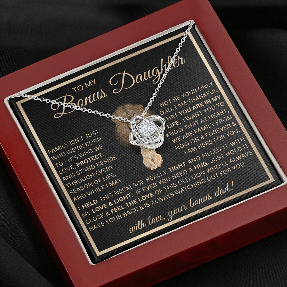 “To My Bonus Daughter” Love Knot Necklace Poetic Gift from Bonus Dad to Stepdaughter