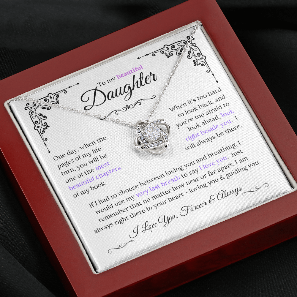 Stunning Daughter Gift "Most Beautiful Chapters" Gold Knot Necklace