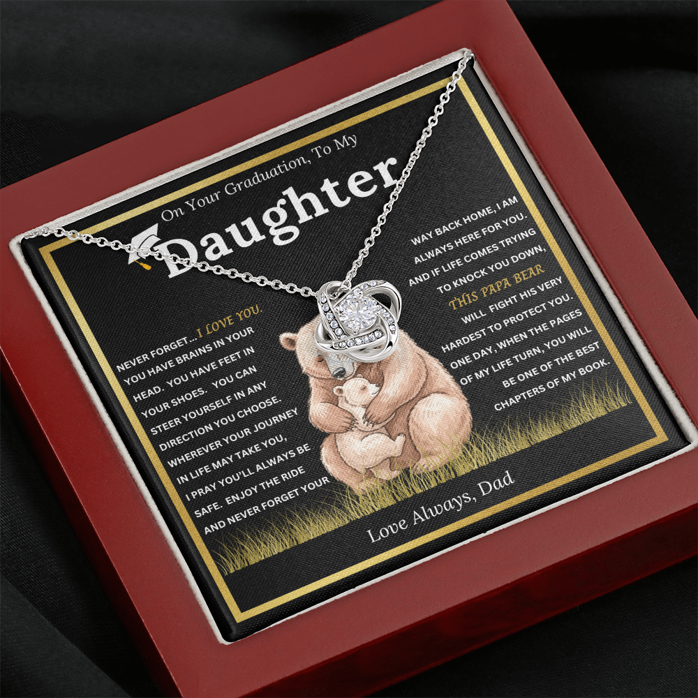 On Your Graduation To My Daughter – Papa Bear Love Knot Necklace from Dad Emotional Graduation Gift for Daughter