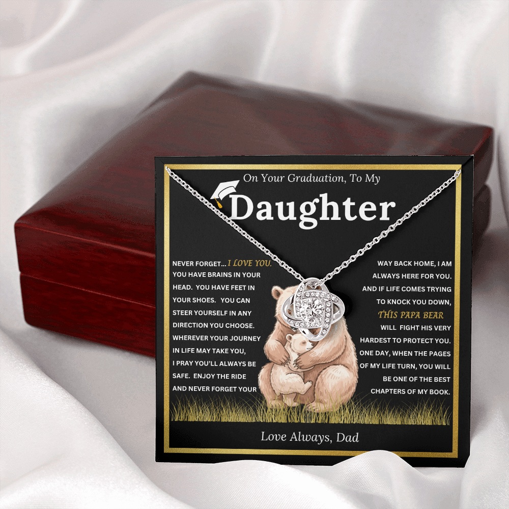 On Your Graduation To My Daughter – Papa Bear Love Knot Necklace from Dad Emotional Graduation Gift for Daughter