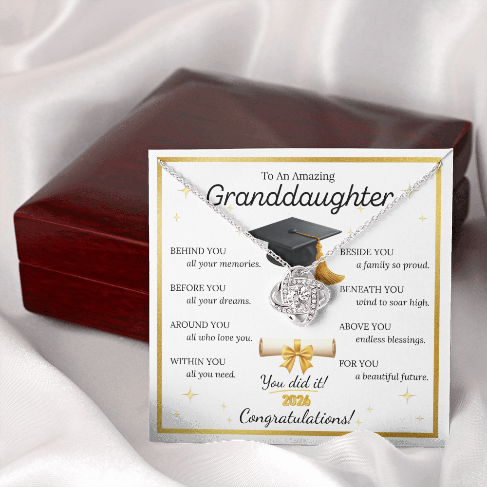 Graduation Gift for Granddaughter – Love Knot Necklace with Inspirational Message Card | Class of 2026