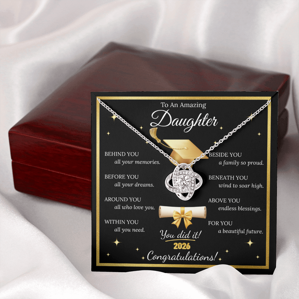 Graduation Gift for Daughter – Love Knot Necklace with Inspirational Message Card | Class of 2026