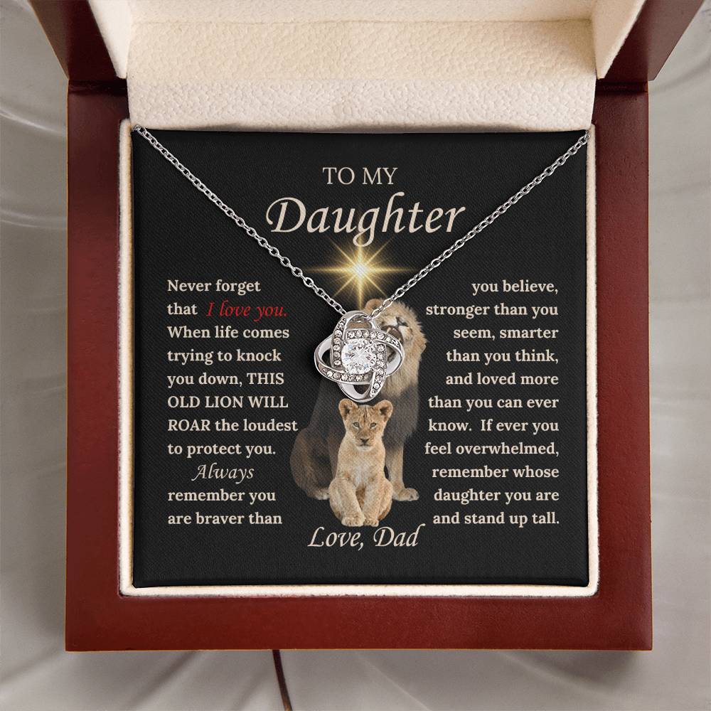 To My Daughter from Dad - Love Knot Necklace with THIS OLD LION'S ROAR Message Card