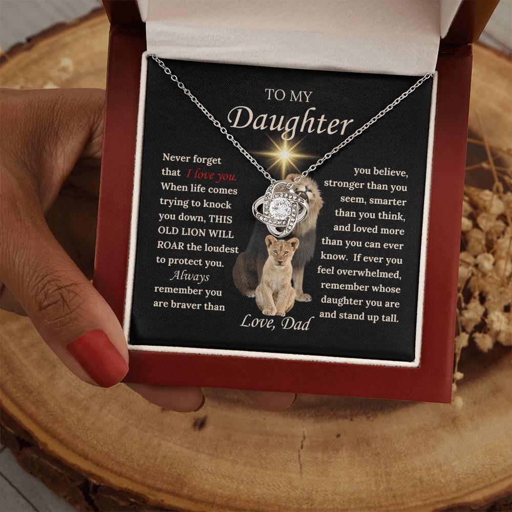 To My Daughter from Dad - Love Knot Necklace with THIS OLD LION'S ROAR Message Card