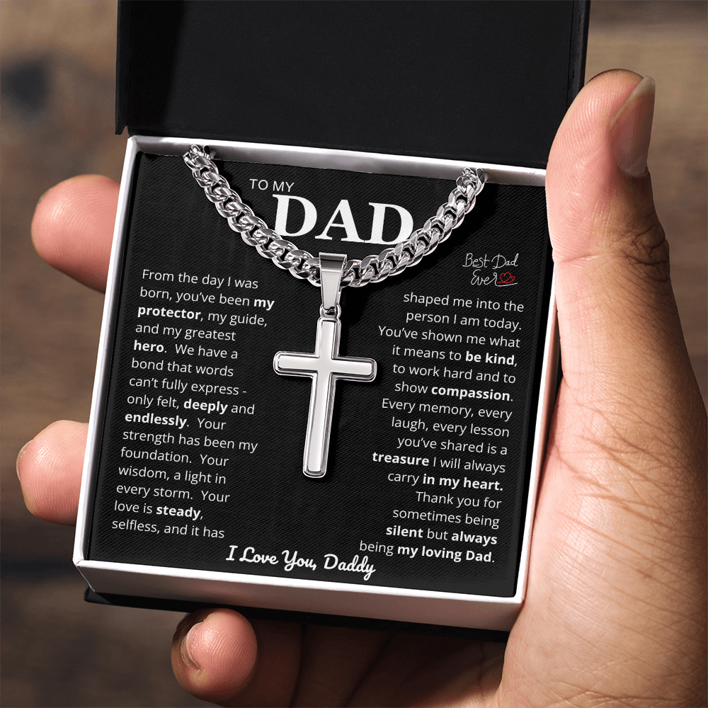 To My Dad - Cross Cuban Link Chain Necklace