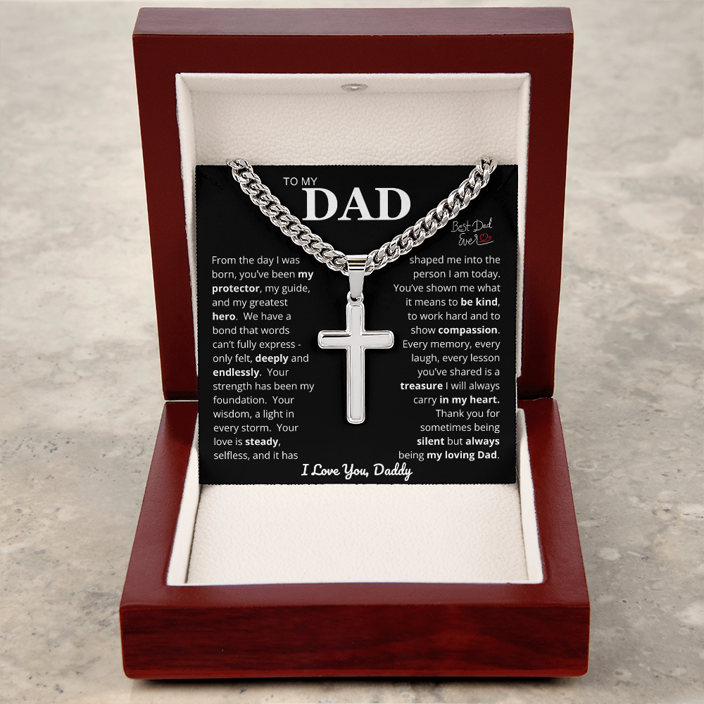 To My Dad - Cross Cuban Link Chain Necklace