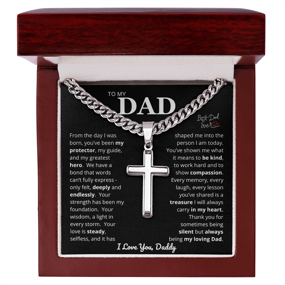 To My Dad - Cross Cuban Link Chain Necklace