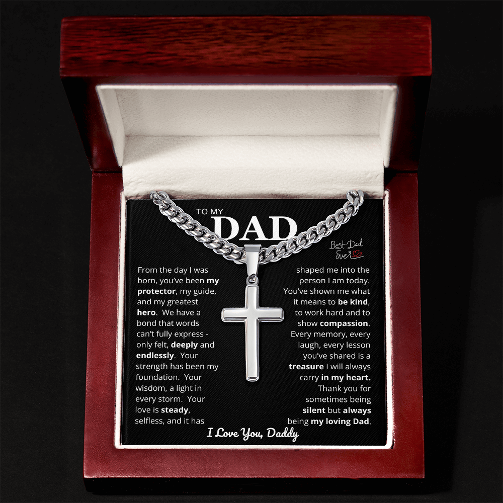 To My Dad - Cross Cuban Link Chain Necklace