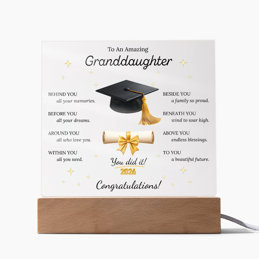 Graduation Gift for Granddaughter – LED Acrylic Plaque with Inspirational Message | Class of 2026 Keepsake