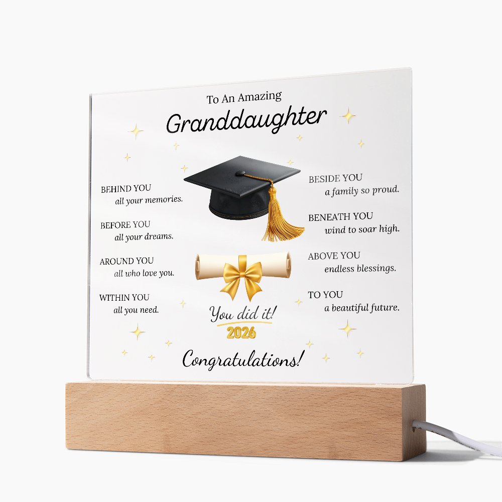 Graduation Gift for Granddaughter – LED Acrylic Plaque with Inspirational Message | Class of 2026 Keepsake