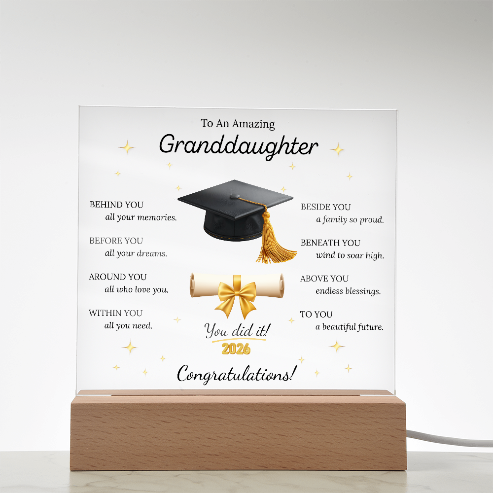 Graduation Gift for Granddaughter – LED Acrylic Plaque with Inspirational Message | Class of 2026 Keepsake