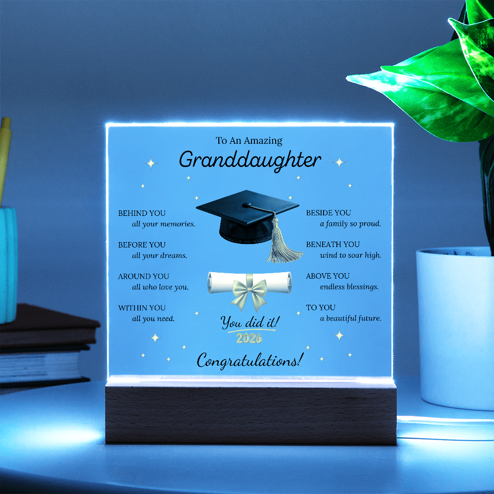 Graduation Gift for Granddaughter – LED Acrylic Plaque with Inspirational Message | Class of 2026 Keepsake