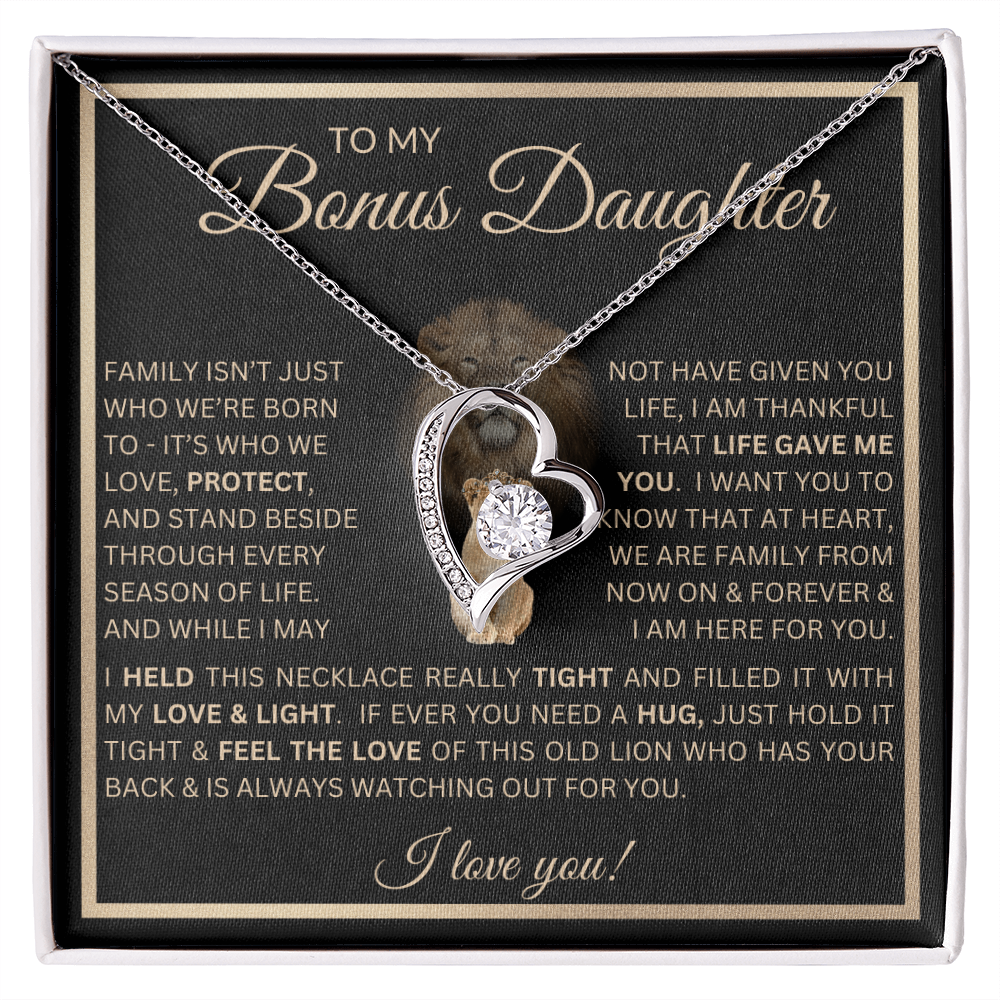 To My Bonus Daughter Gift - Forever Love Necklace with "This Old Lion Has Your Back" Message