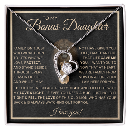 To My Bonus Daughter Gift - Forever Love Necklace with "This Old Lion Has Your Back" Message