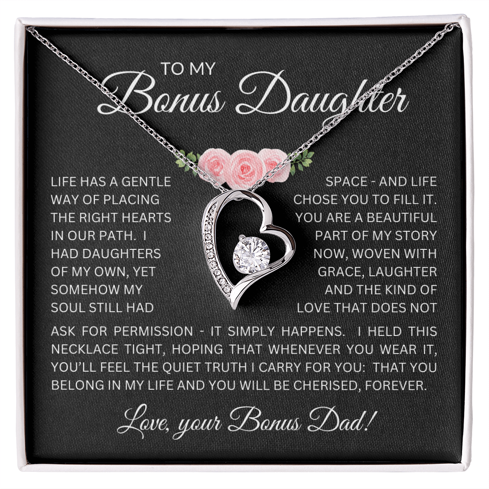 Bonus Daughter Forever Love Necklace from Bonus Dad – Poetic Message Card Gift for Stepdaughter