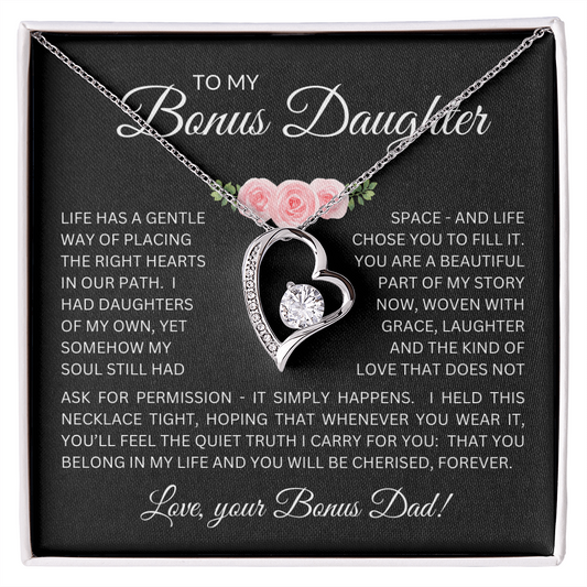 Bonus Daughter Forever Love Necklace from Bonus Dad – Poetic Message Card Gift for Stepdaughter