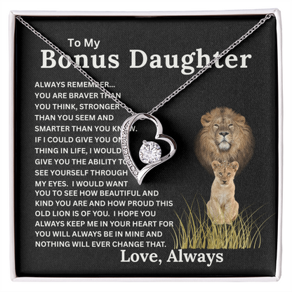 Bonus Daughter Forever Love Necklace with Sentimental Message Card Gift from Bonus Dad to Stepdaughter