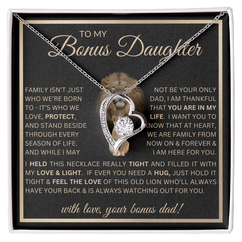 “To My Bonus Daughter” Forever Love Necklace Poetic Gift from Bonus Dad to Stepdaughter
