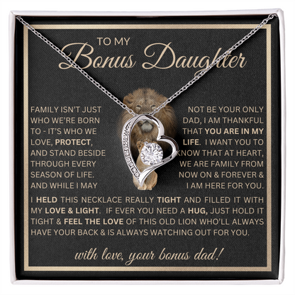 “To My Bonus Daughter” Forever Love Necklace Poetic Gift from Bonus Dad to Stepdaughter