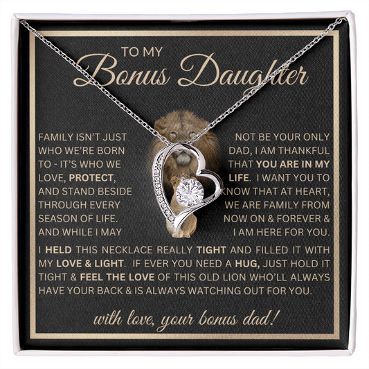 “To My Bonus Daughter” Forever Love Necklace Poetic Gift from Bonus Dad to Stepdaughter
