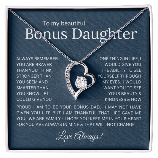 To My Bonus Daughter Gift - Forever Love Necklace with "If You Could See Through My Eyes" Message