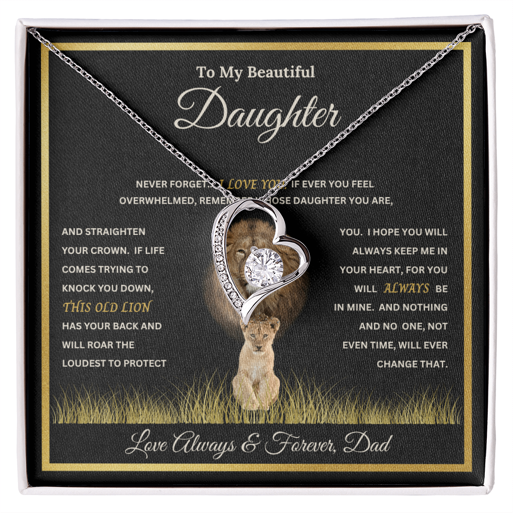 To My Beautiful Daughter Gift – Forever Love Necklace & This Old Lion Message Card