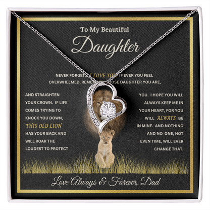 To My Beautiful Daughter Gift – Forever Love Necklace & This Old Lion Message Card