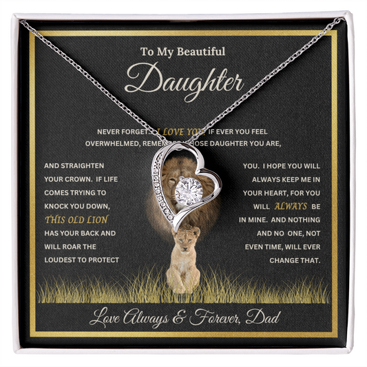 To My Beautiful Daughter Gift – Forever Love Necklace & This Old Lion Message Card