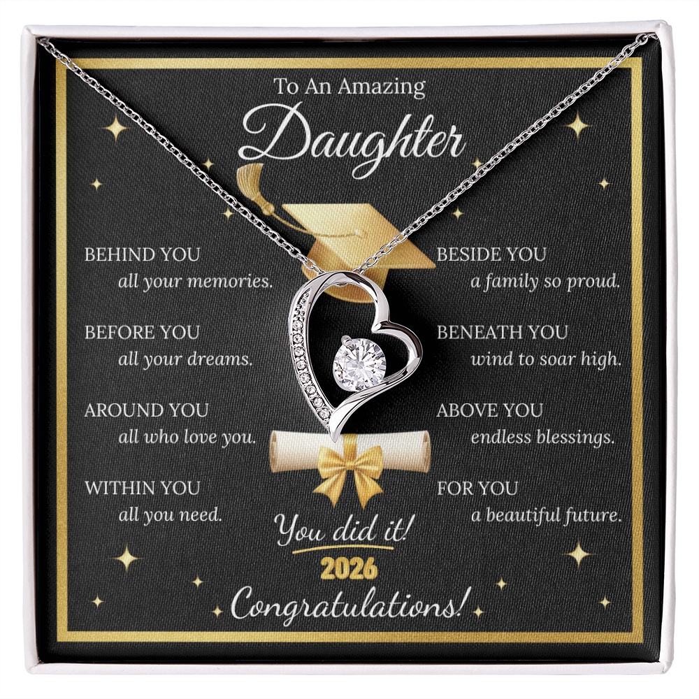 Graduation Gift for Daughter – Forever Love Necklace with Inspirational Message Card | Class of 2026