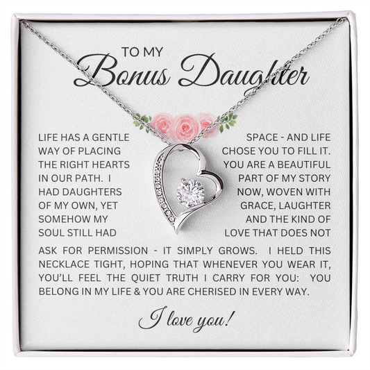 To My Bonus Daughter Gift - Forever Love Necklace with "My Soul Still had Space" Message