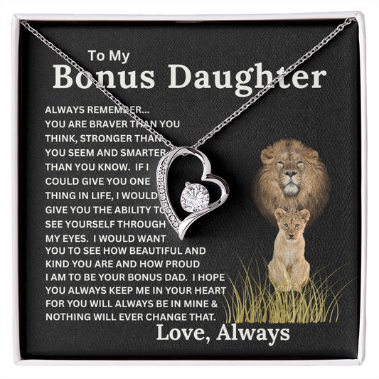 To My Bonus Daughter Gift - Forever Love Necklace with "Braver, Stronger, Smarter" Message