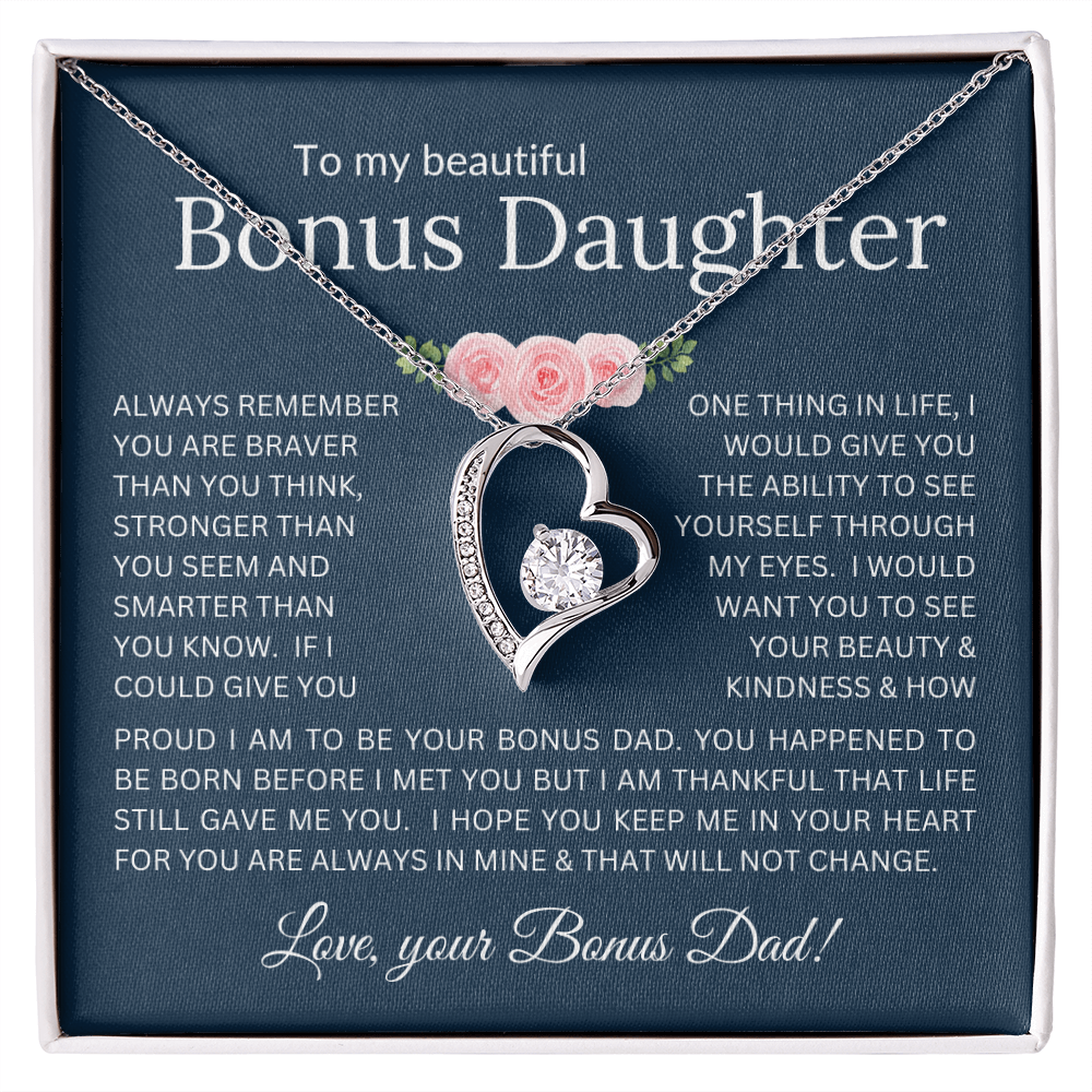 Forever Love Necklace Infinite Love for Bonus Daughter Gift with Heartfelt Message from Bonus Dad to Stepdaughter