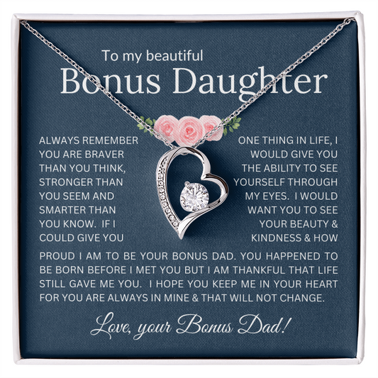 Forever Love Necklace Infinite Love for Bonus Daughter Gift with Heartfelt Message from Bonus Dad to Stepdaughter